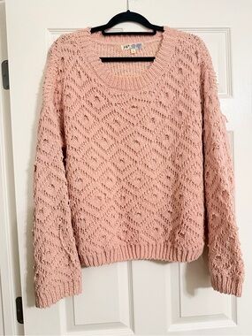 Jolt Blush Pink Openwork Scoop Neck Sweater